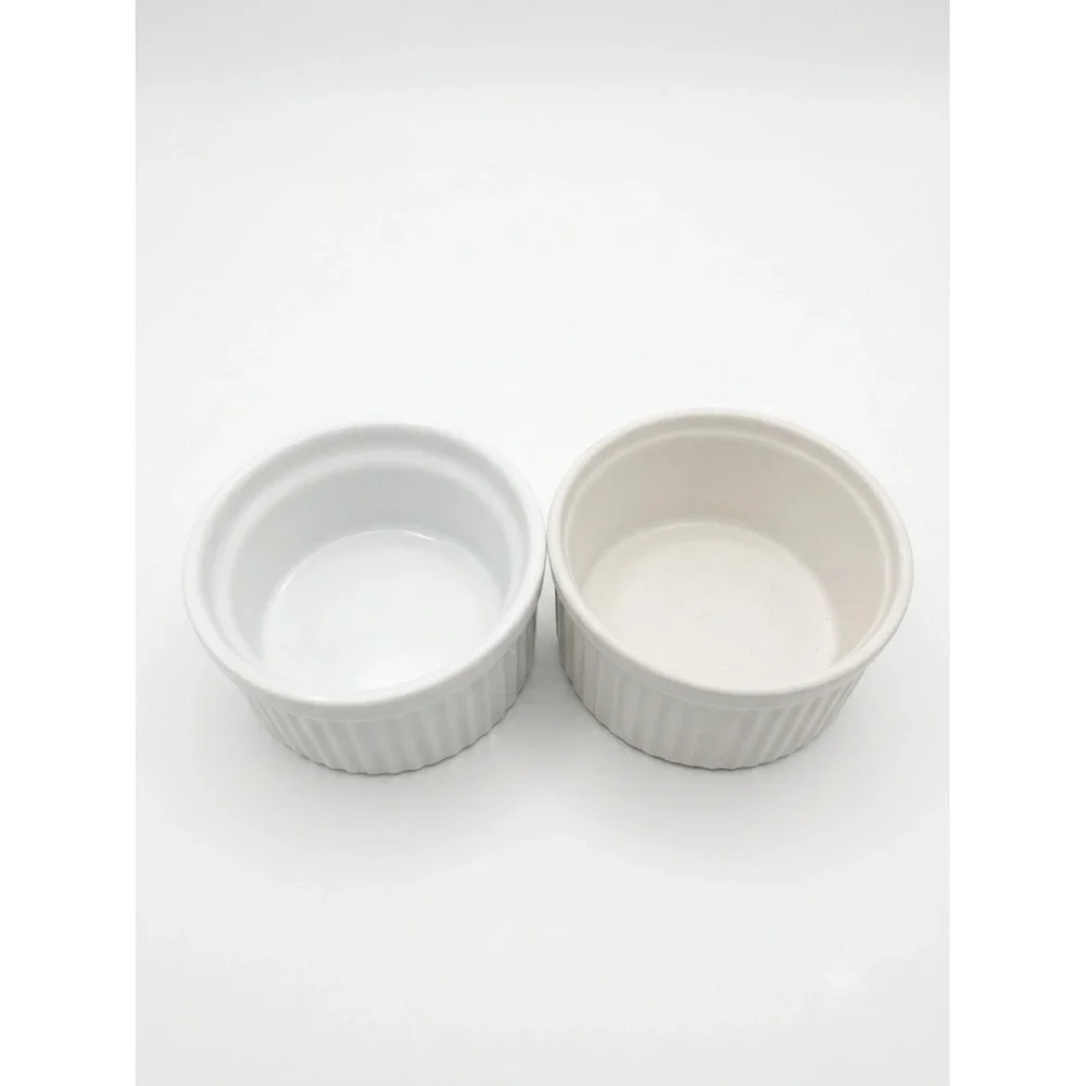 Pier 1 Imports Ceramic Ramekin‎ Set of 2 Fluted Off-White Souffle Dishes